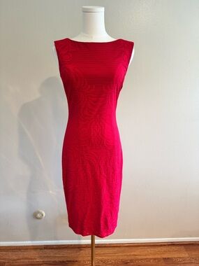 CACHE Sleeveless Red Midi Sheath Dress